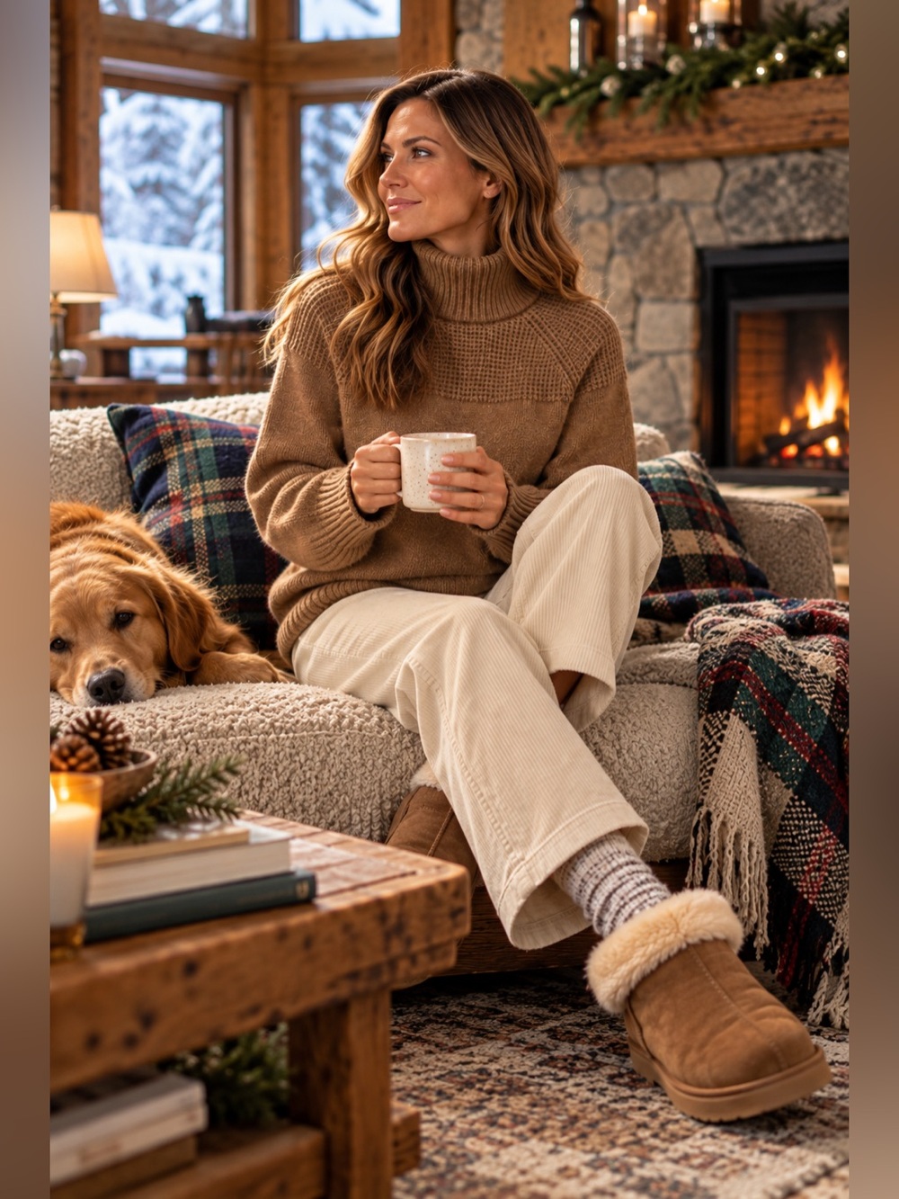 L.L.Bean Women’s L Camel Turtleneck Sweater Textured Knit Cozy Preppy